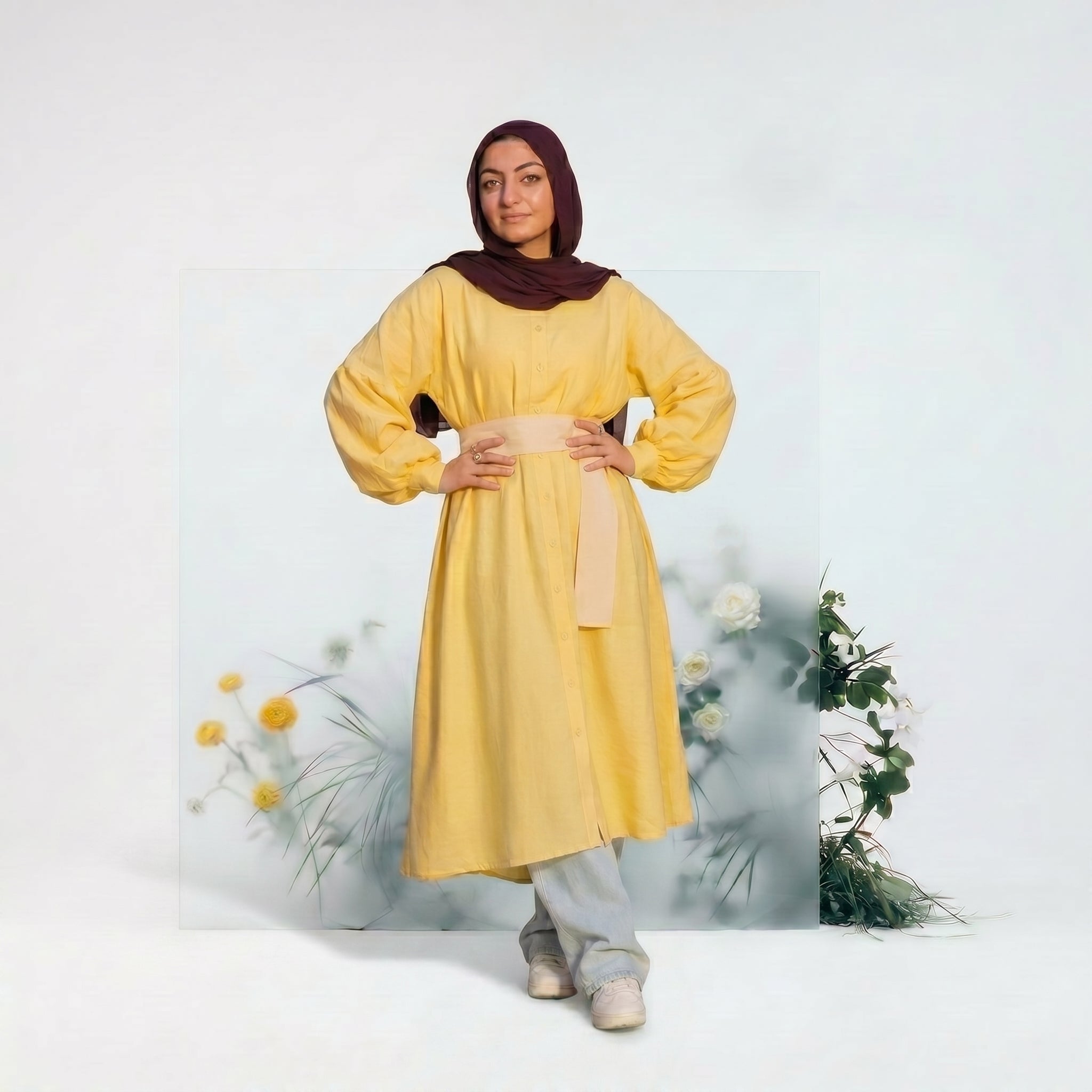 Linen Modest Shirt - Yellow