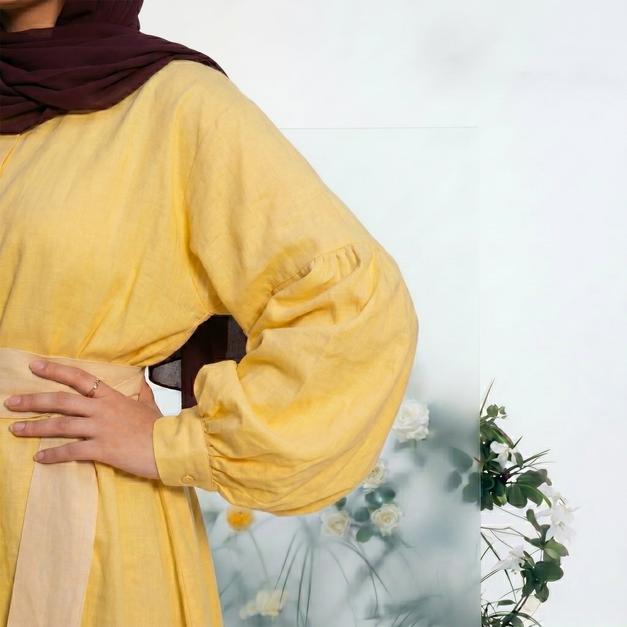 Linen Modest Shirt - Yellow