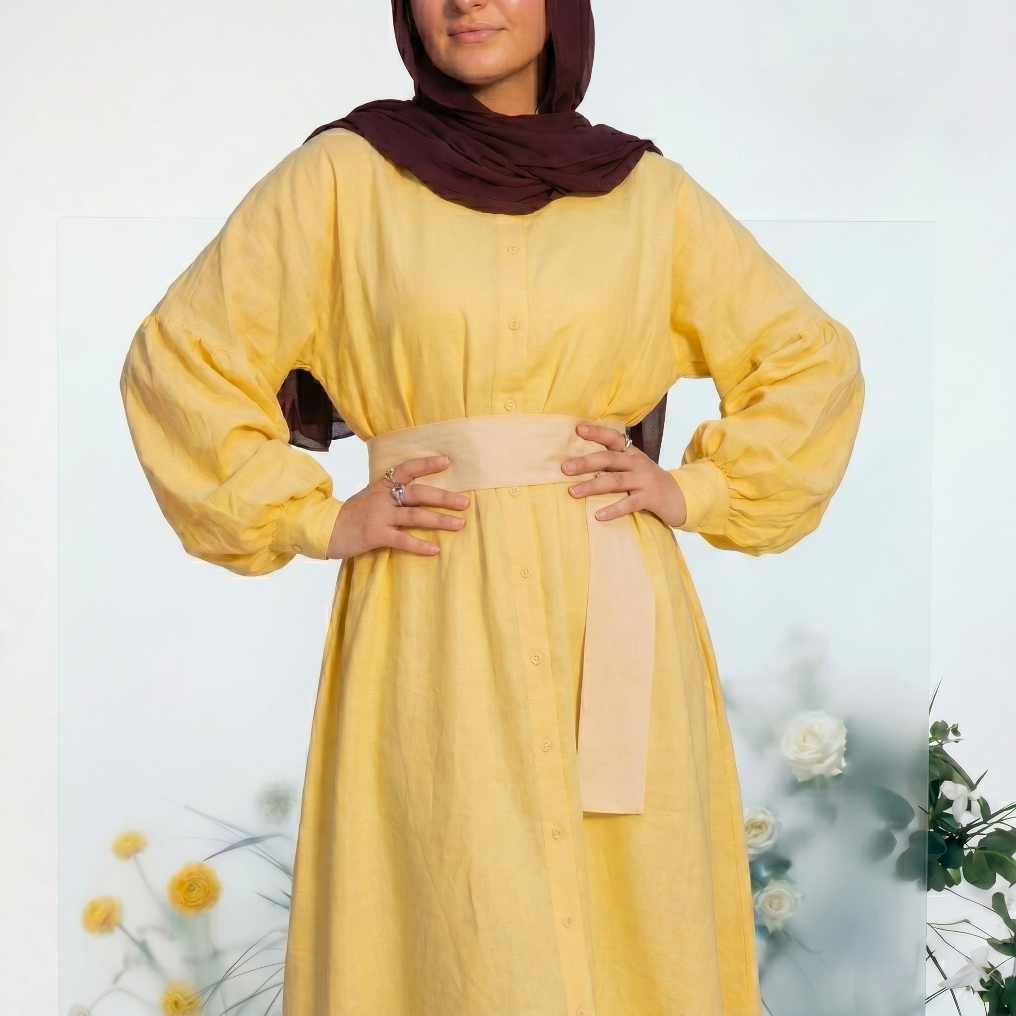 Linen Modest Shirt - Yellow