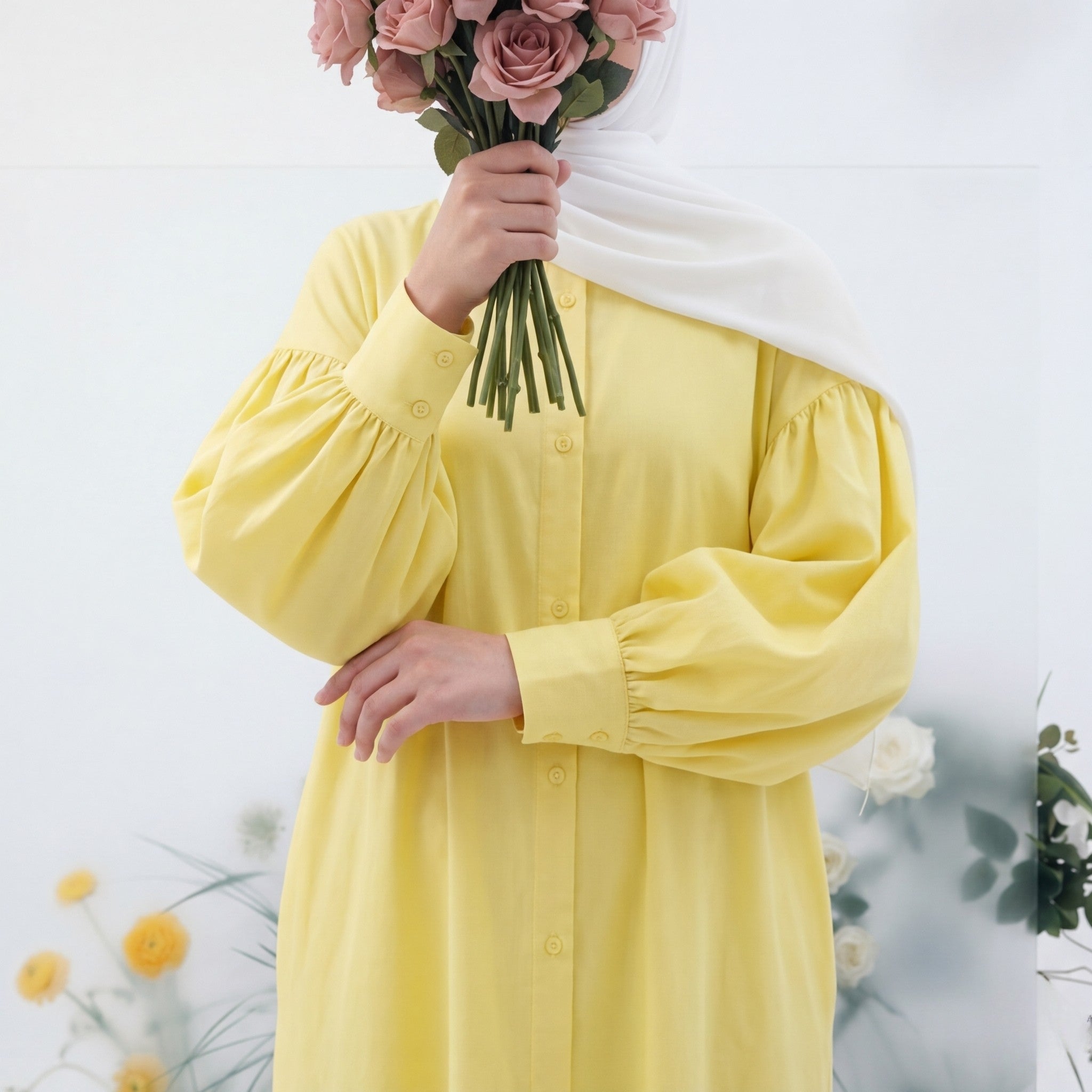 Linen Glow Modest Shirt - Yellow