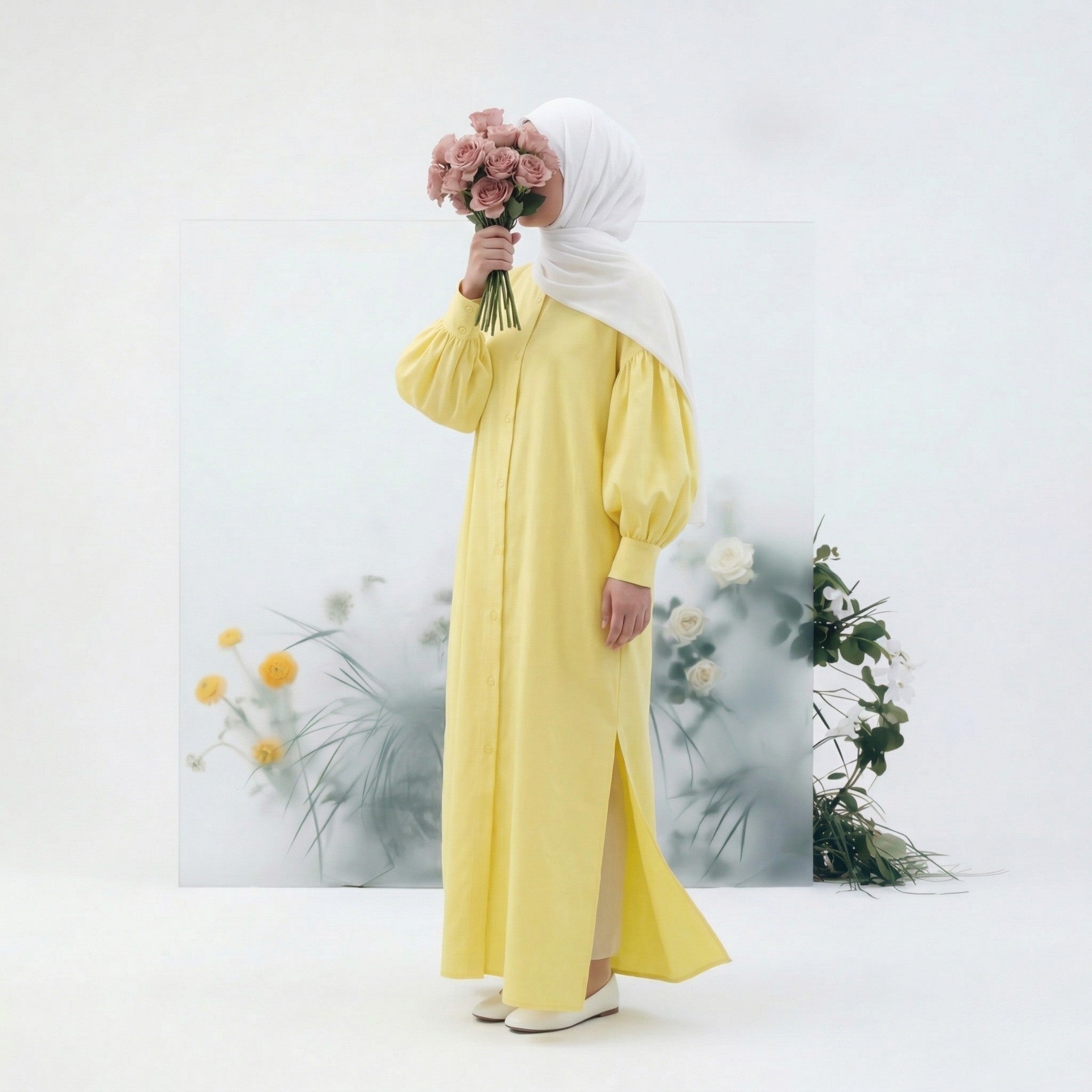 Linen Glow Modest Shirt - Yellow