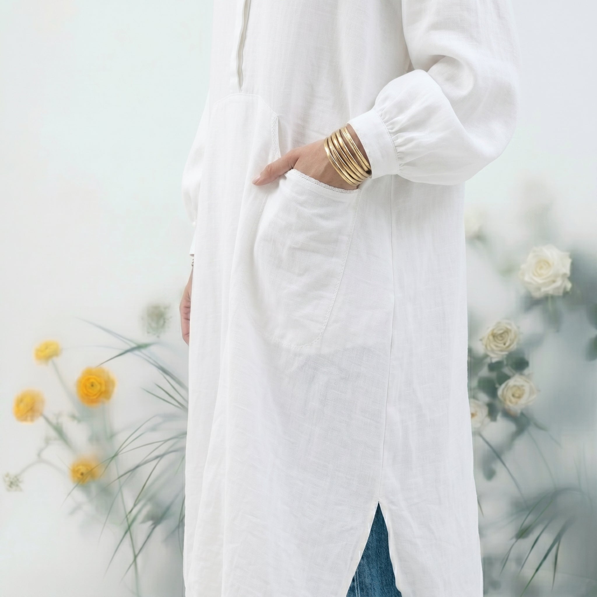 Balloon LinenFlow Modest Shirt - White