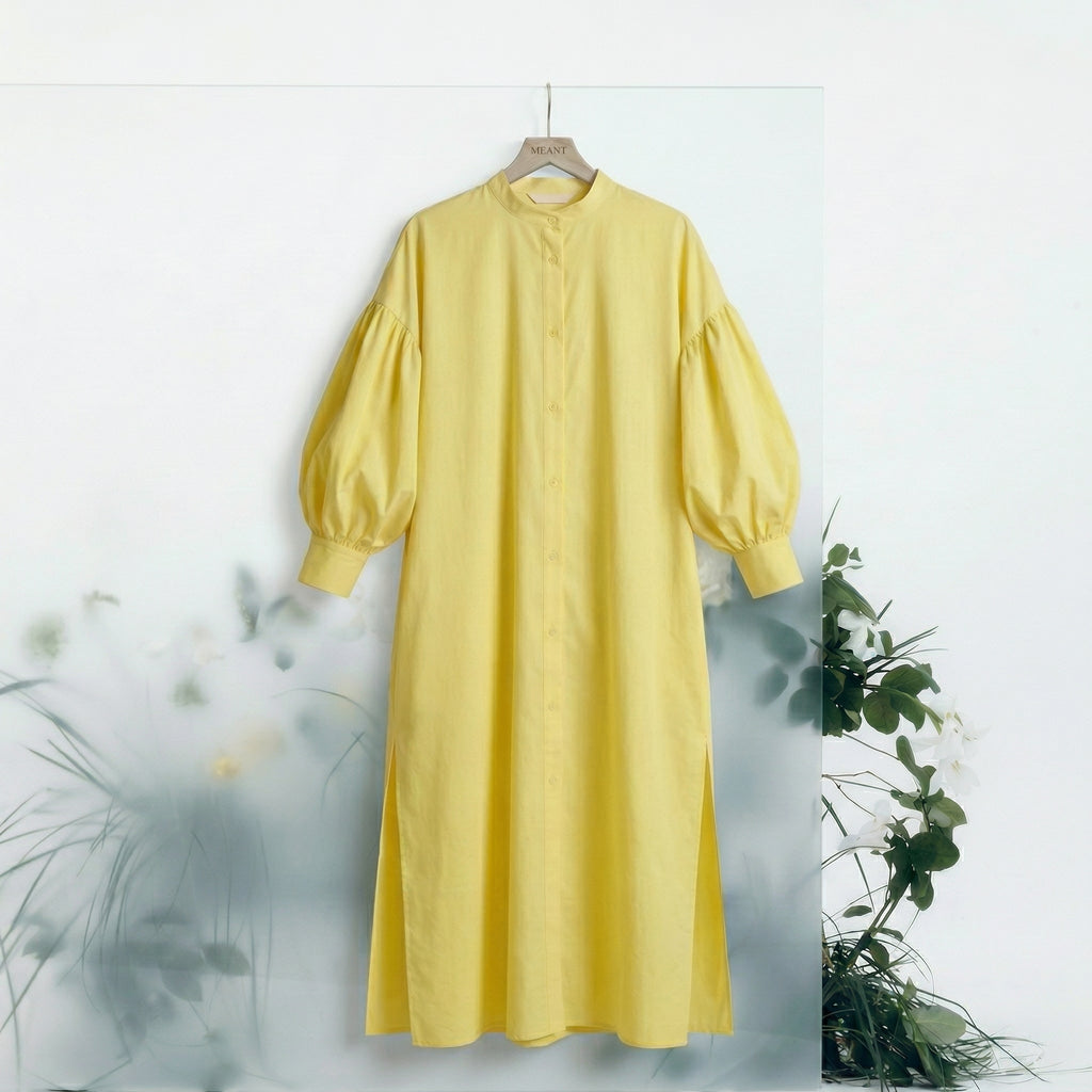Linen Glow Modest Shirt - Yellow