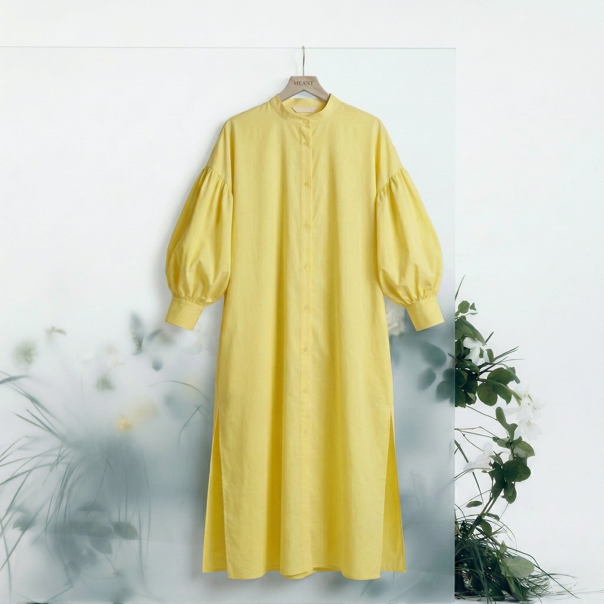 Linen Glow Modest Shirt - Yellow