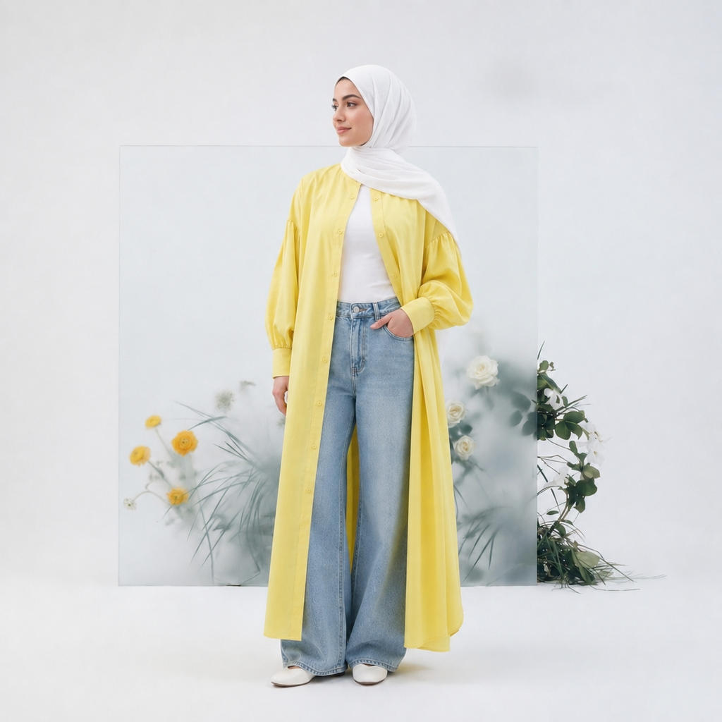 Linen Glow Modest Shirt - Yellow