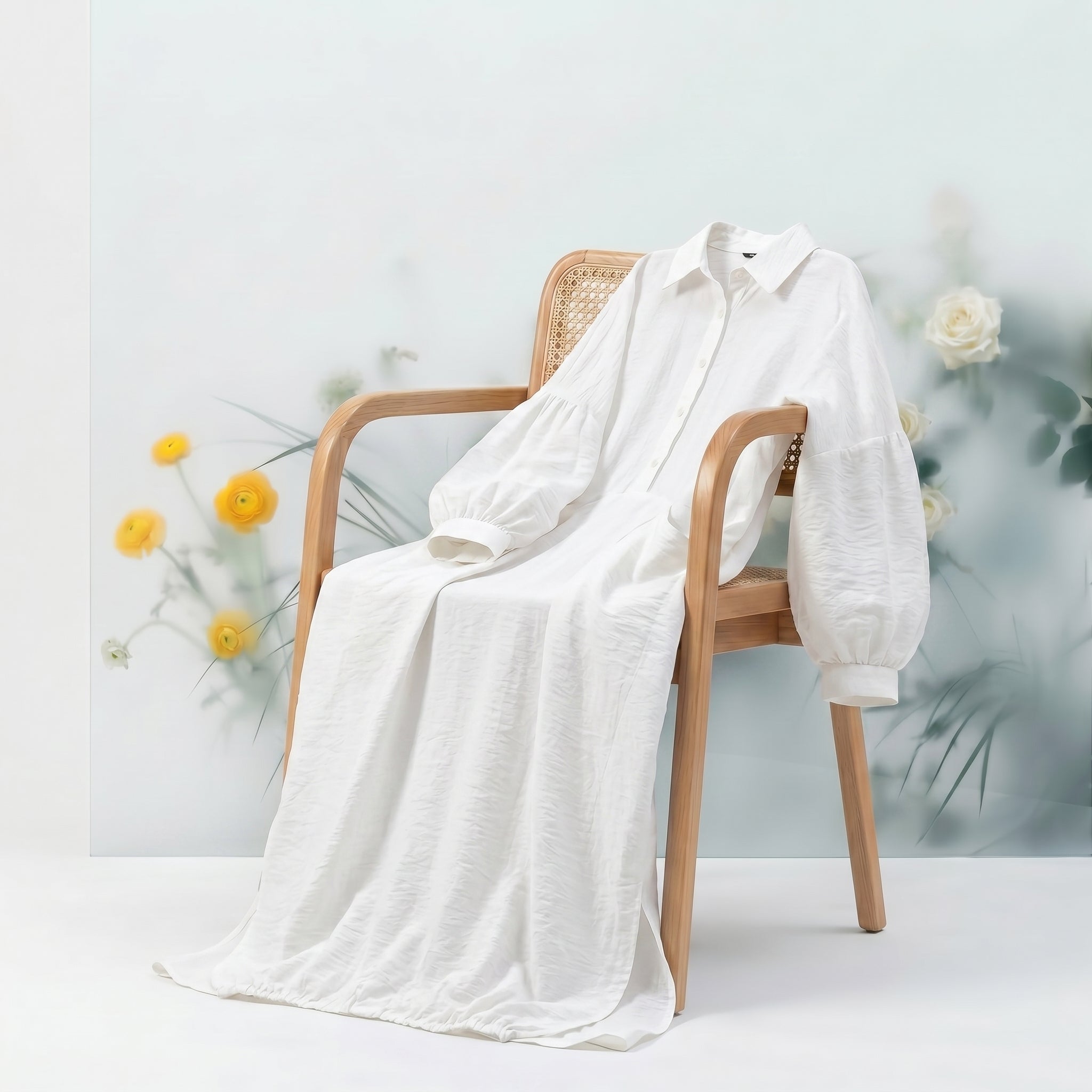 Balloon LinenFlow Modest Shirt - White