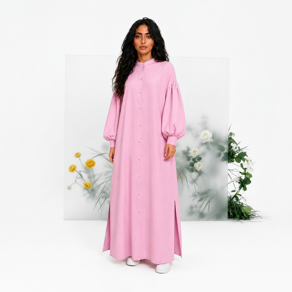 Linen Glow Modest Shirt - Baby Pink