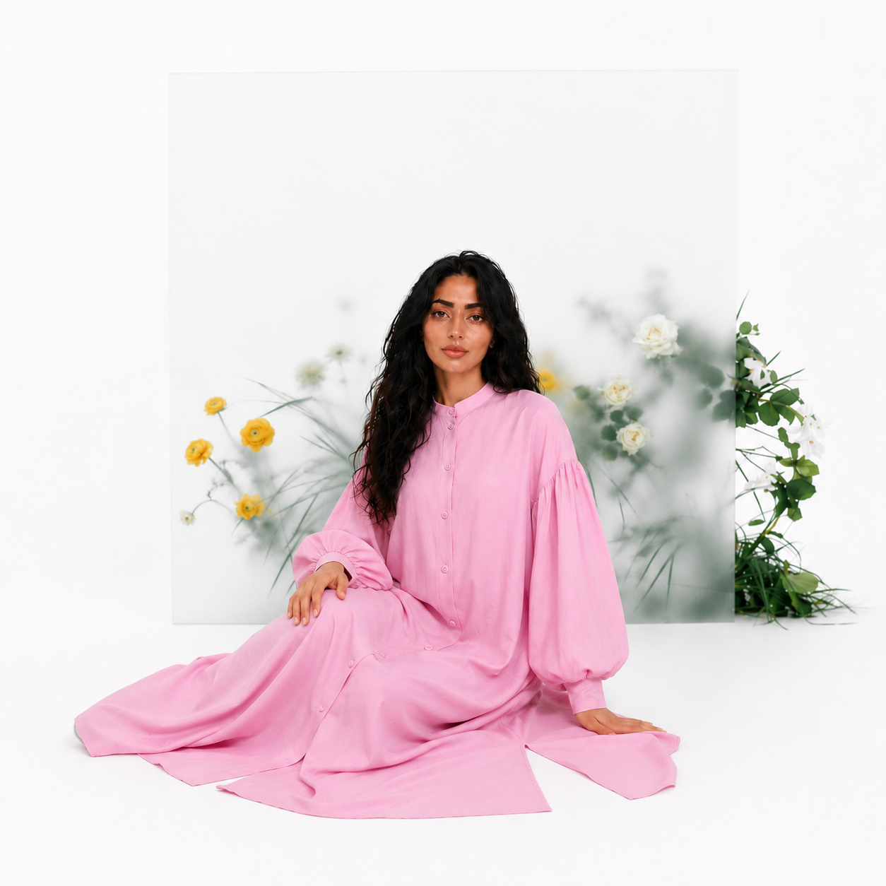 Linen Glow Modest Shirt - Baby Pink