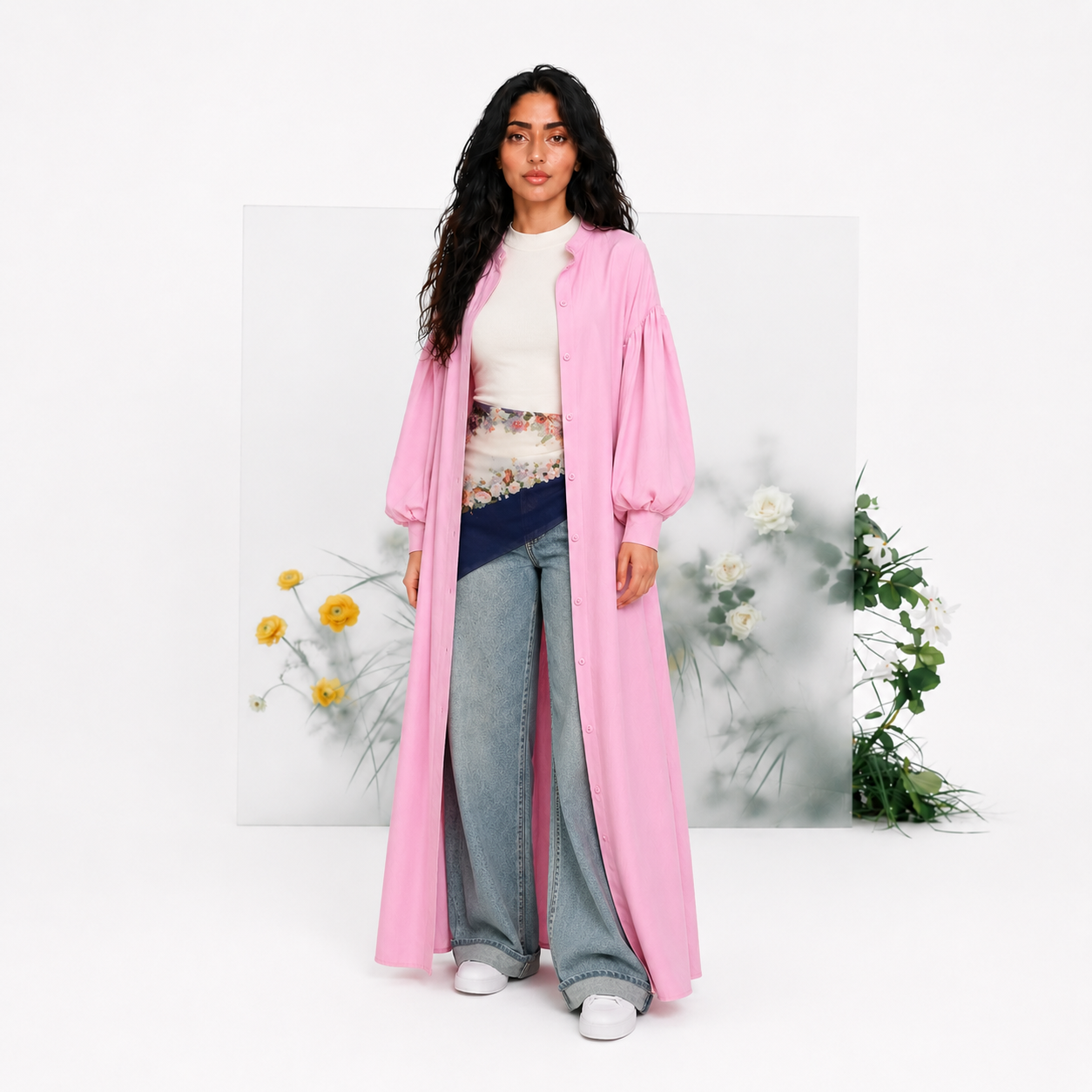 Linen Glow Modest Shirt - Baby Pink