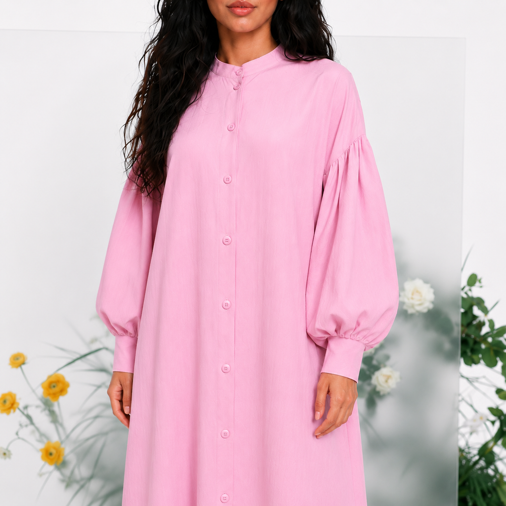 Linen Glow Modest Shirt - Baby Pink