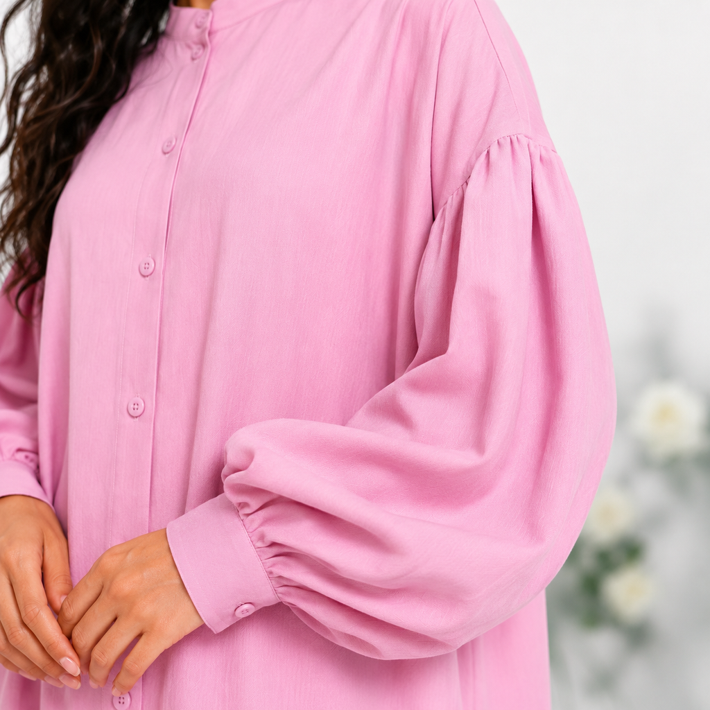 Linen Glow Modest Shirt - Baby Pink
