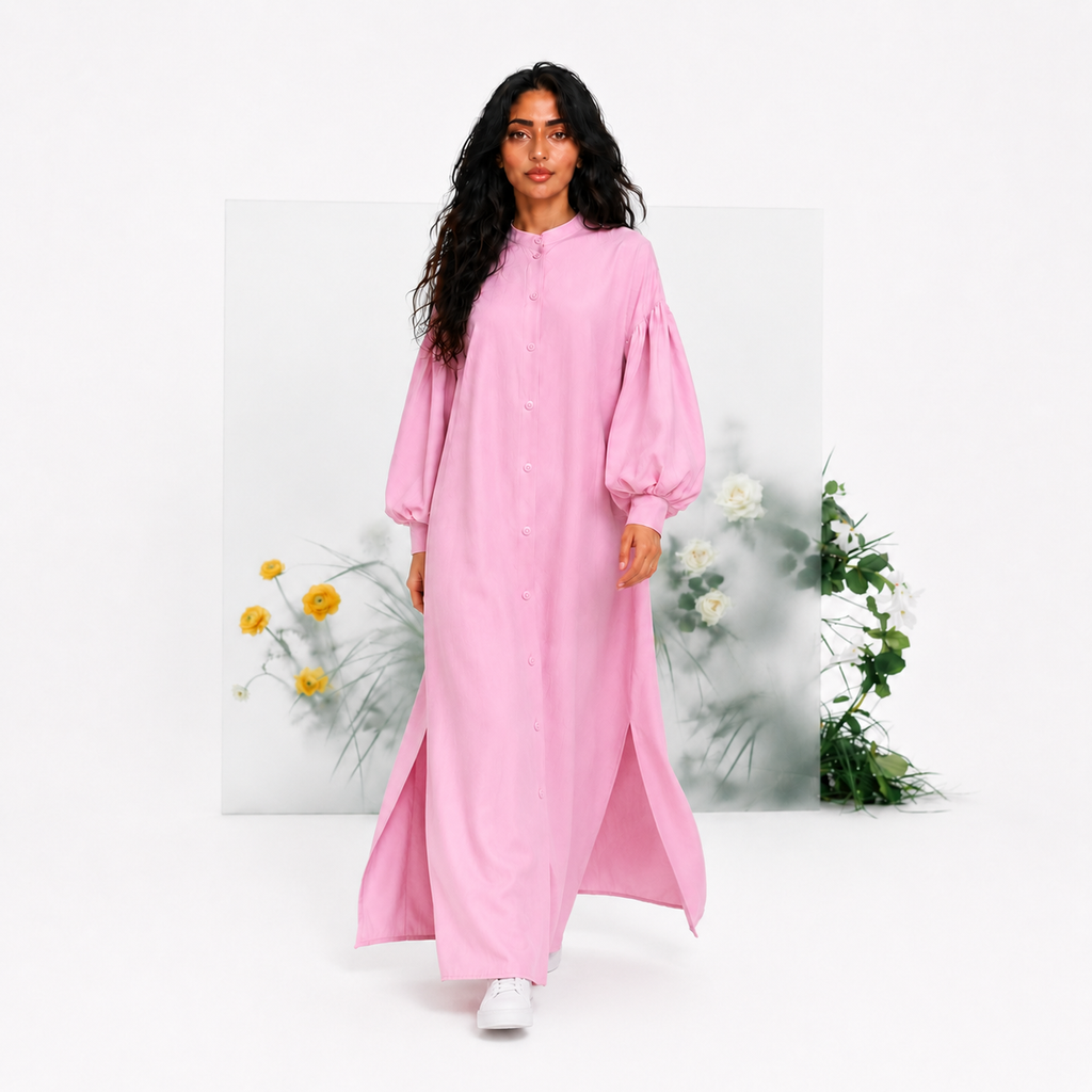 Linen Glow Modest Shirt - Baby Pink