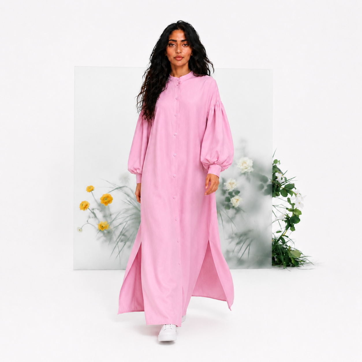 Linen Glow Modest Shirt - Baby Pink