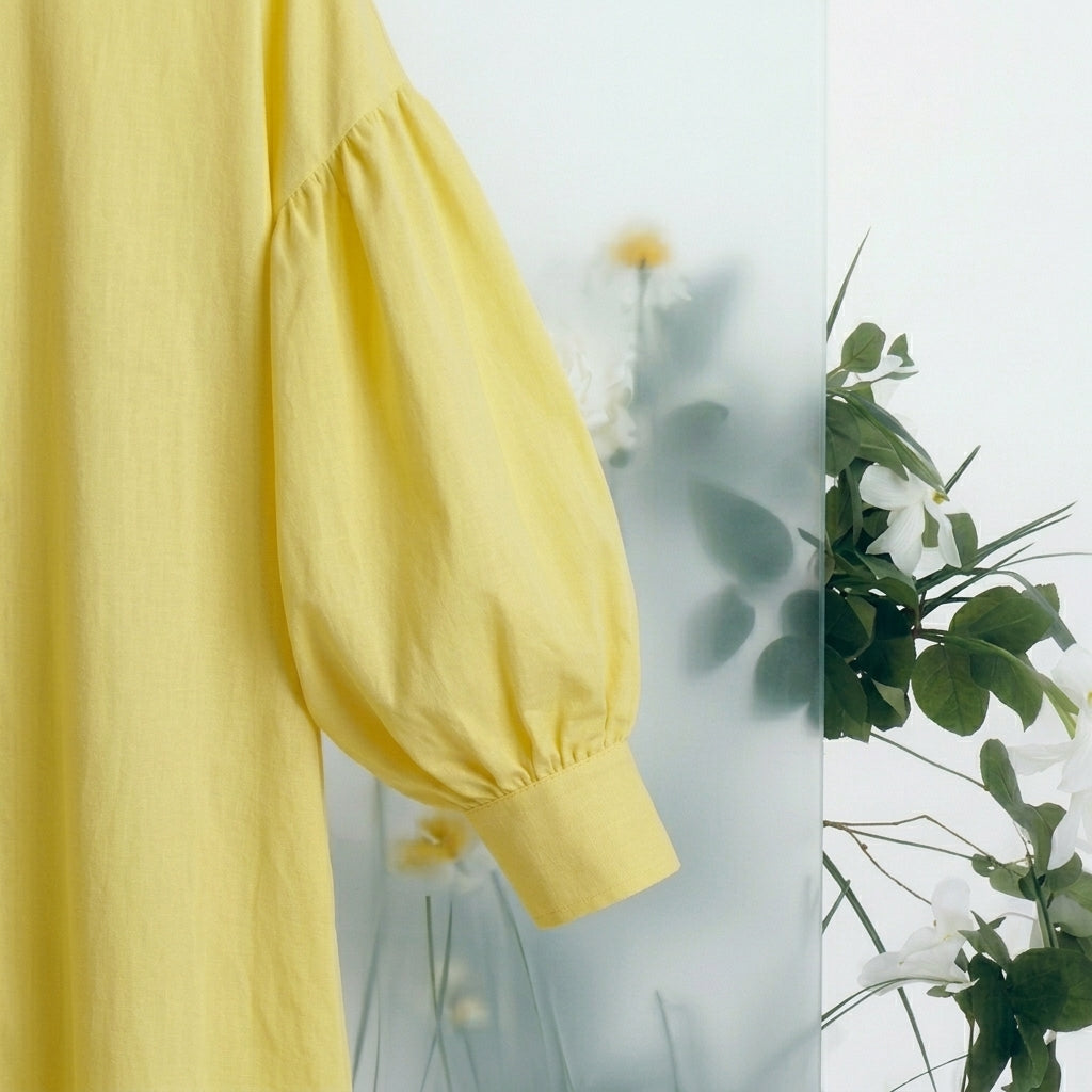 Linen Glow Modest Shirt - Yellow