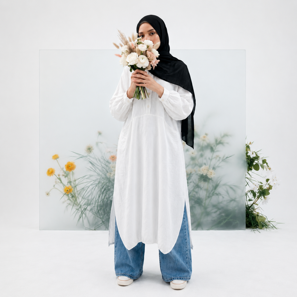 Balloon LinenFlow Modest Shirt - White